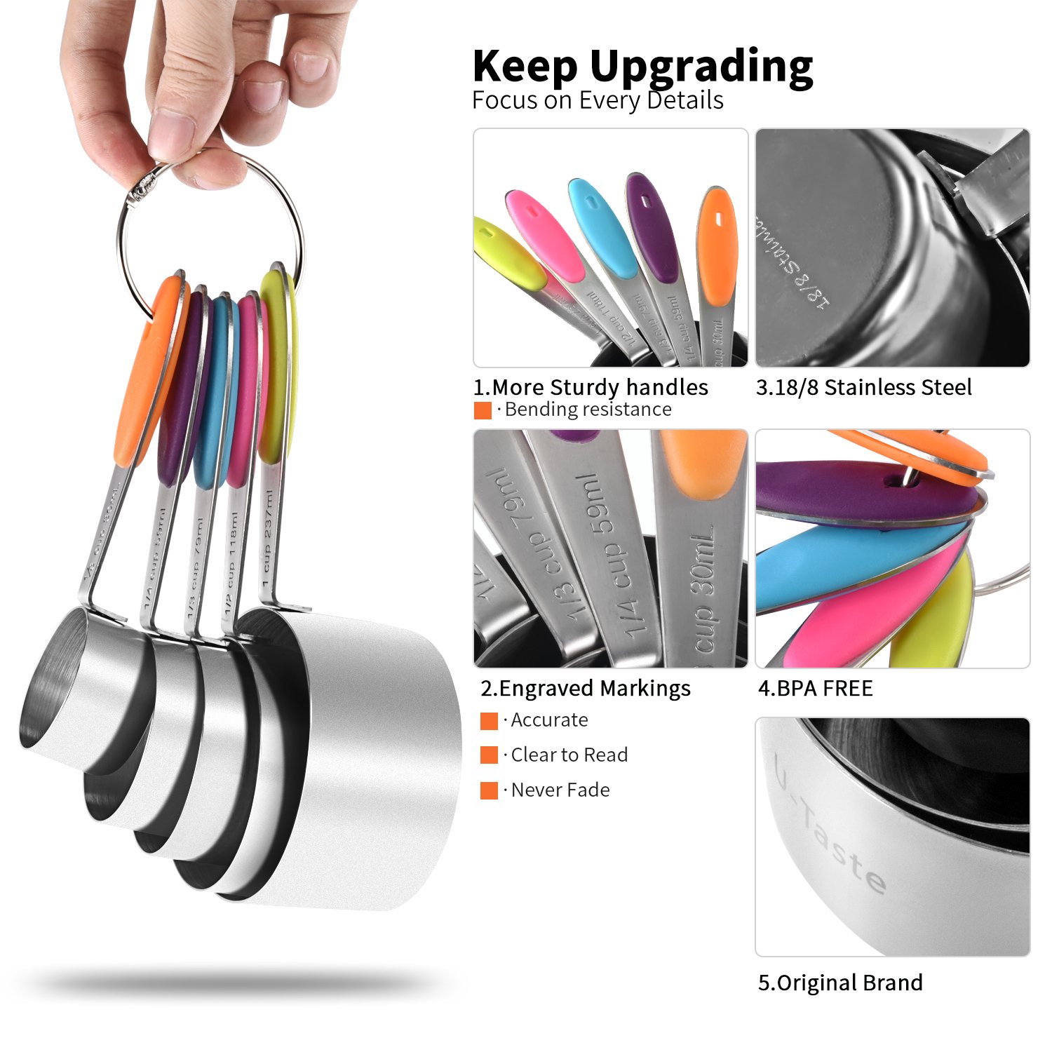 Amazon Choice 12 Piece Measuring Cups and Spoons Set in 18/8 Stainless Steel : 7 Measuring Cups & 5 Measuring Spoons
