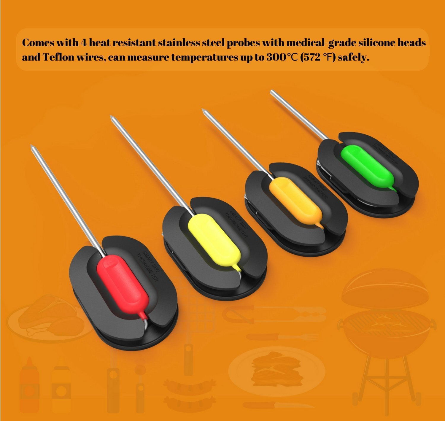 Bluetooth Wireless Remote Digital Thermometer for Oven Kitchen Smoker BBQ, iPhone & Android Phone, 4 Probes - 副本