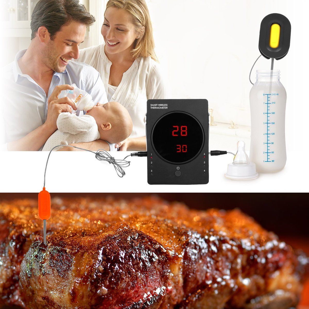 Bluetooth Wireless Remote Digital Thermometer for Oven Kitchen Smoker BBQ, iPhone & Android Phone, 4 Probes - 副本