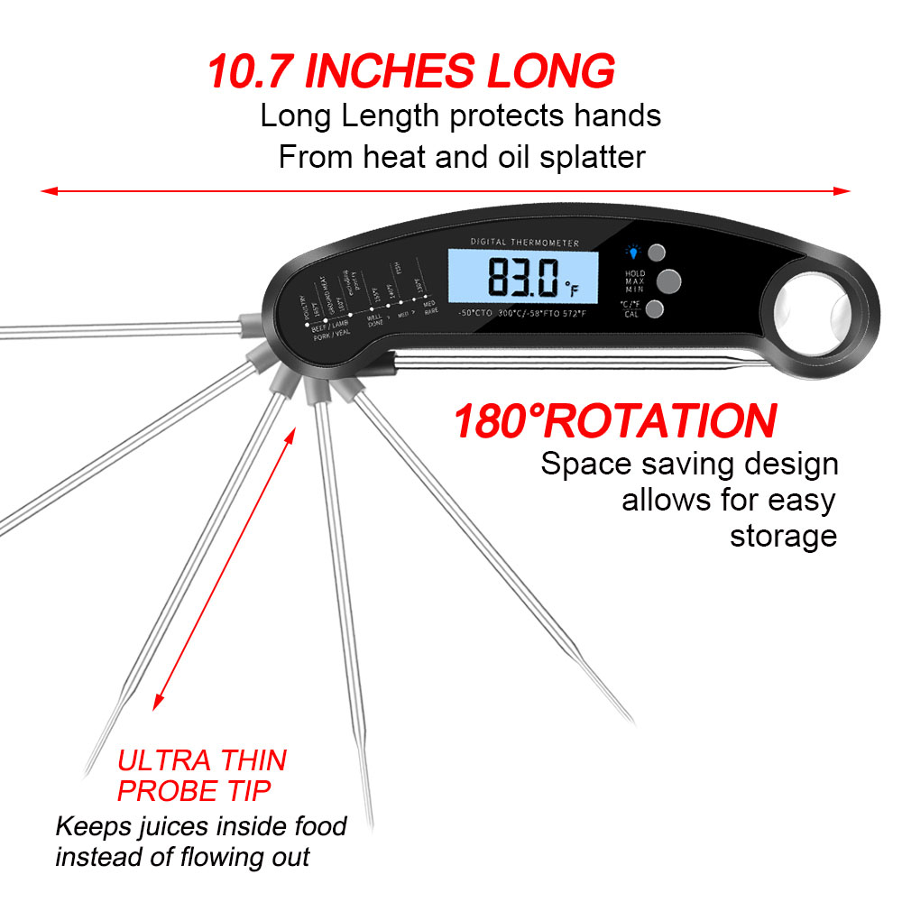 Digital Instant Read Meat Thermometer - Waterproof Kitchen Food Cooking Thermometer with Backlight LCD