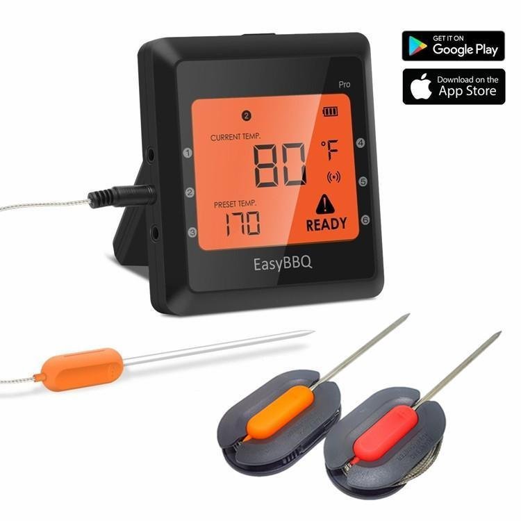 Bluetooth Meat Thermometer, Wireless Digital BBQ Thermometer for Grilling Smart with 6 Stainless Steel Probes 