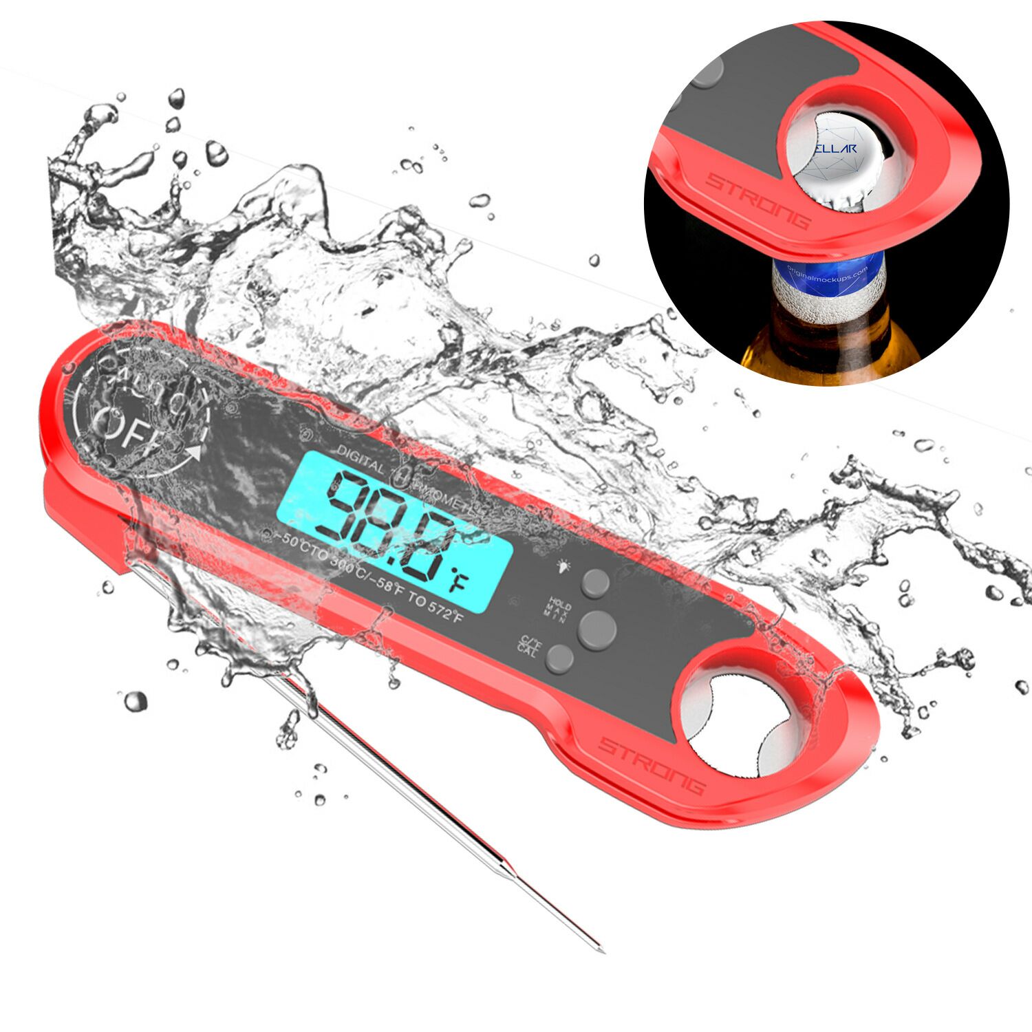 Waterproof Digital Instant Read Meat Thermometer with 4.6” Folding Probe Calibration Function for Cooking Food Candy, BBQ Grill, Smokers