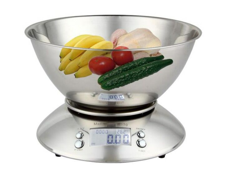 Digital Kitchen Scale Multifunction Food Scale with Removable Bowl 2.15L Liquid Volume Room Temperature and Timer, 11lb 5kg, Backlight LCD Display