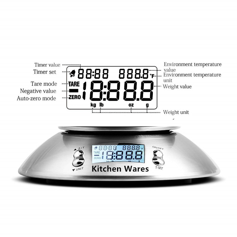 Digital Kitchen Scale Multifunction Food Scale with Removable Bowl 2.15L Liquid Volume Room Temperature and Timer, 11lb 5kg, Backlight LCD Display