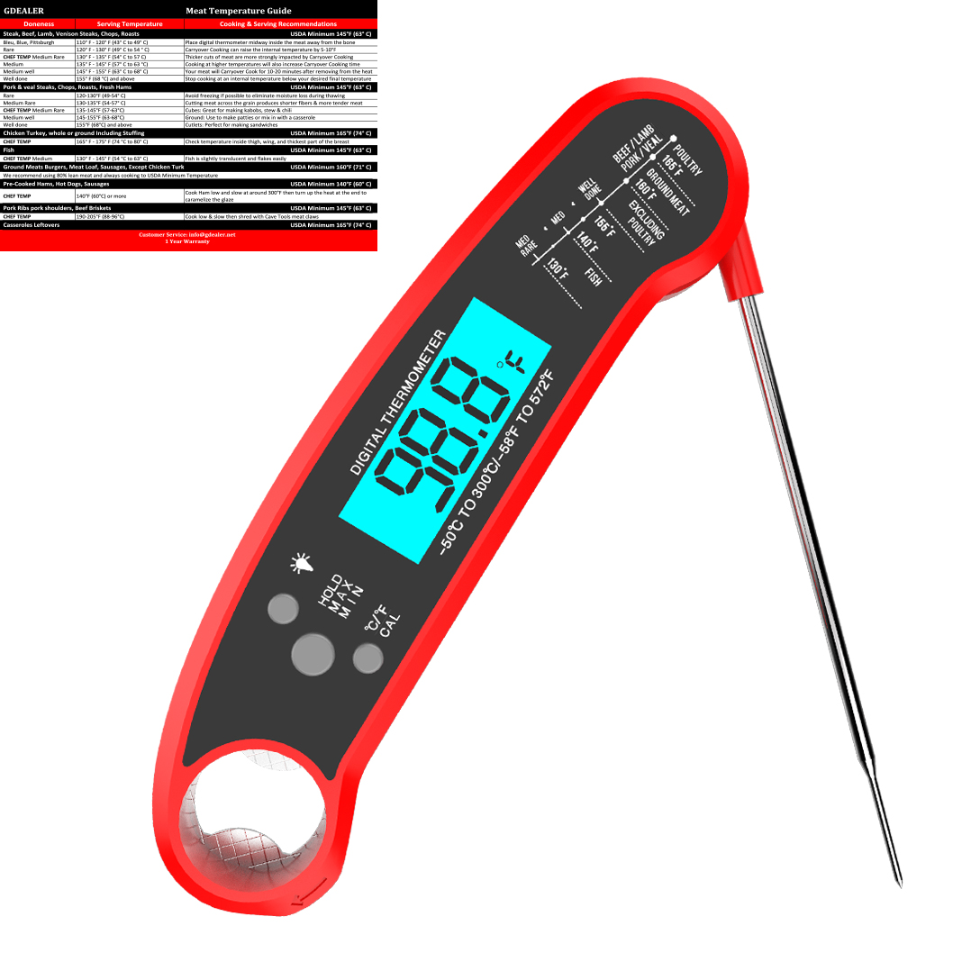 Digital Instant Read Meat Thermometer - Waterproof Kitchen Food Cooking Thermometer with Backlight LCD 