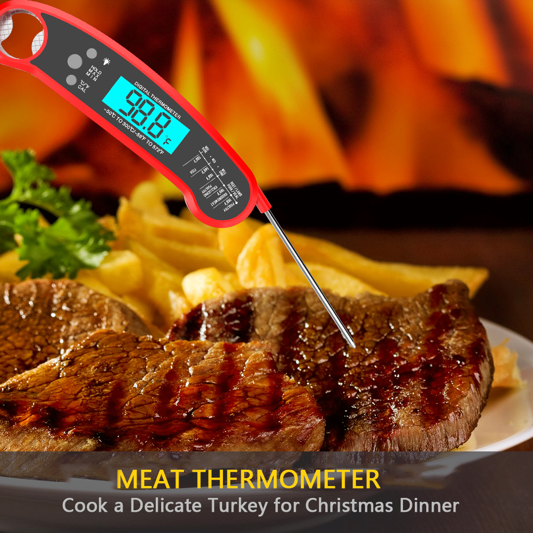 Digital Instant Read Meat Thermometer - Waterproof Kitchen Food Cooking Thermometer with Backlight LCD 