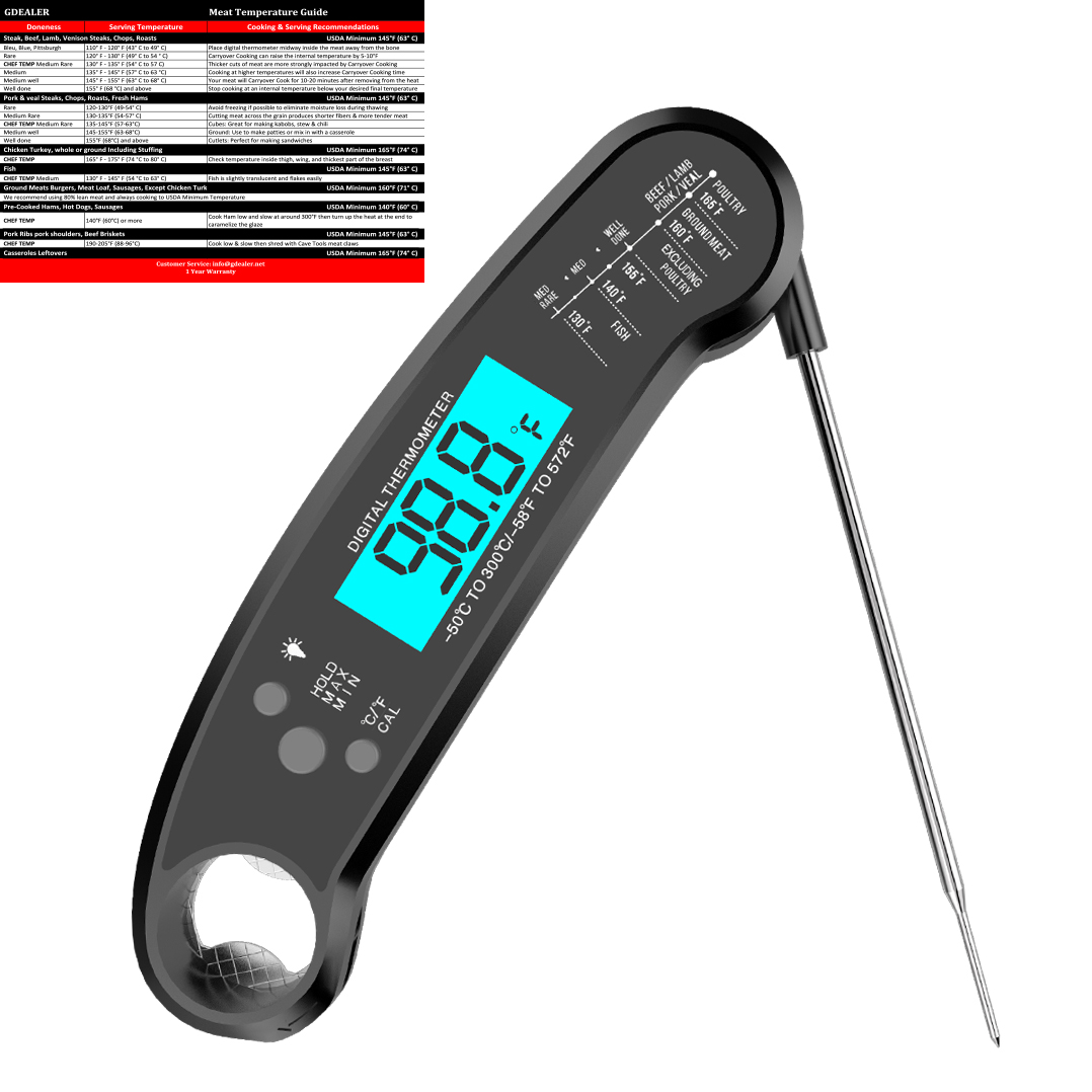 Digital Instant Read Meat Thermometer - Waterproof Kitchen Food Cooking Thermometer with Backlight LCD  - 副本