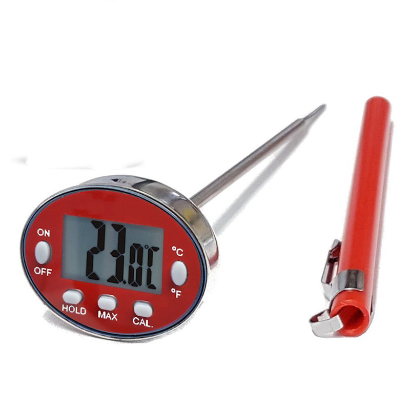 Instant Read Digital Thermometer For Cooking BBQ Grilling Candy Chocolate Meat Baking Liquids Smoker - Stainless Steel Casing Long Food Probe & LCD Display