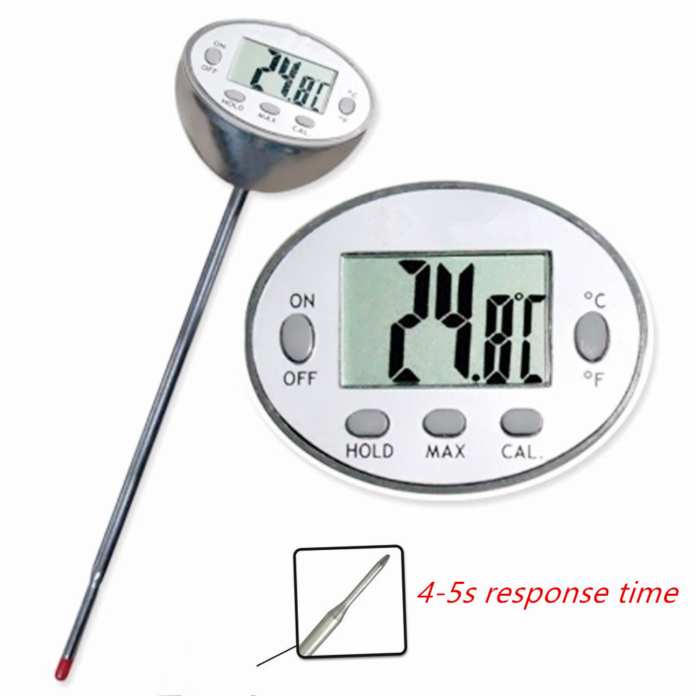 Instant Read Digital Thermometer For Cooking BBQ Grilling Candy Chocolate Meat Baking Liquids Smoker - Stainless Steel Casing Long Food Probe & LCD Display - 副本