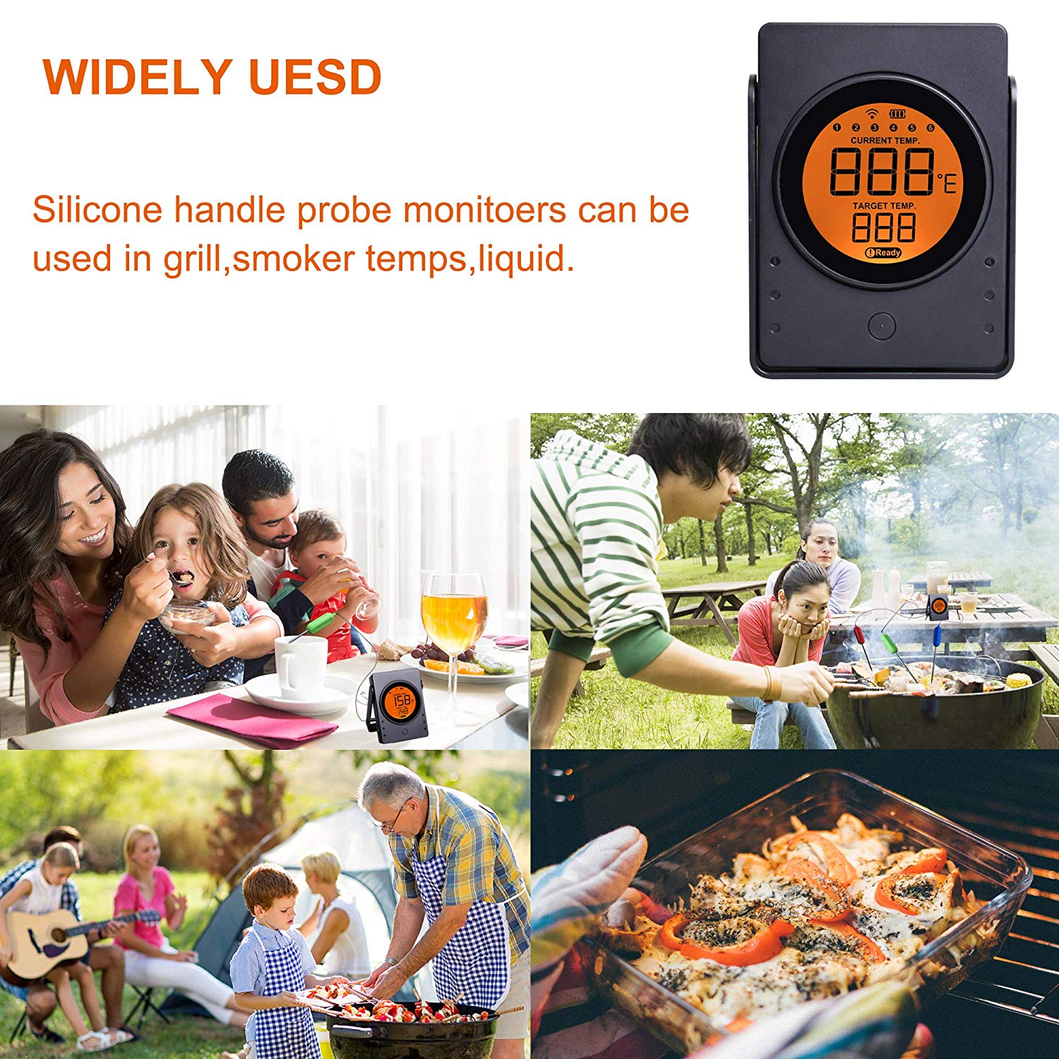 Wireless Digital BBQ Thermometer for Grill Thermometer with 6 Stainless Steel Probes Remoted Monitor Cooking Smoker Kitchen Oven, Support iOS & Android