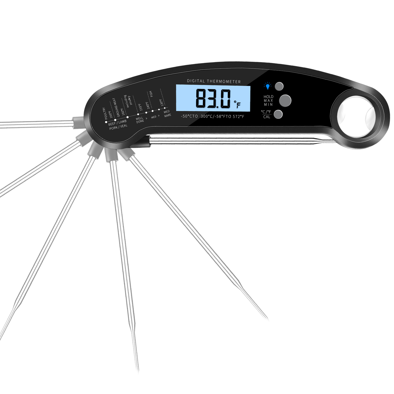 Digital Meat Thermometer with Calibration and LCD Backlight Function 