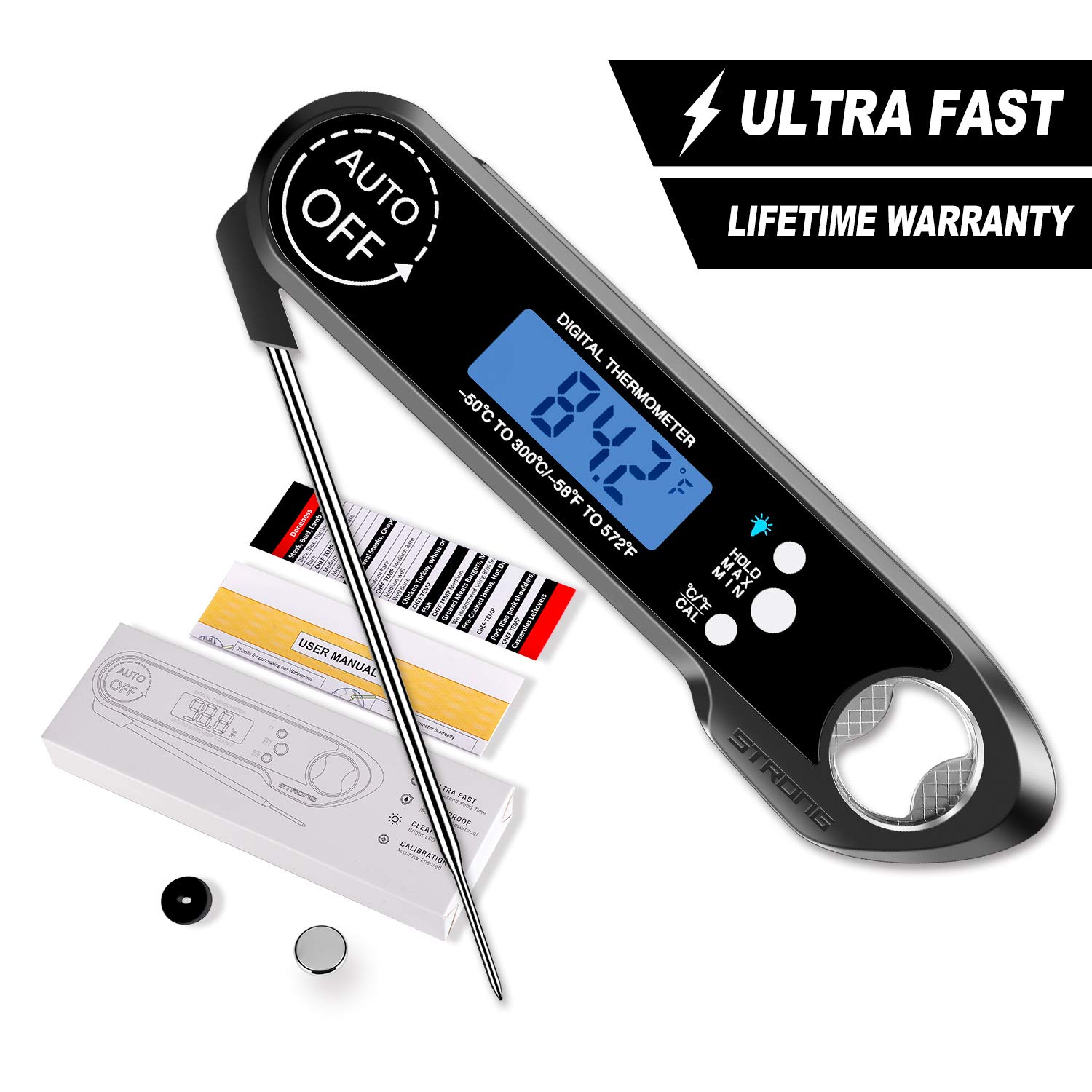 Auto-off Digital Meat Thermometer, Instant Read Food Cooking Thermometer with 4.6