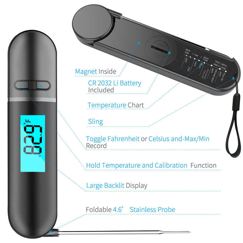 2019 Digital Waterproof Instant Read Meat Thermometer with Auto Rotating Display Cooking Thermometer for BBQ Grill Oil