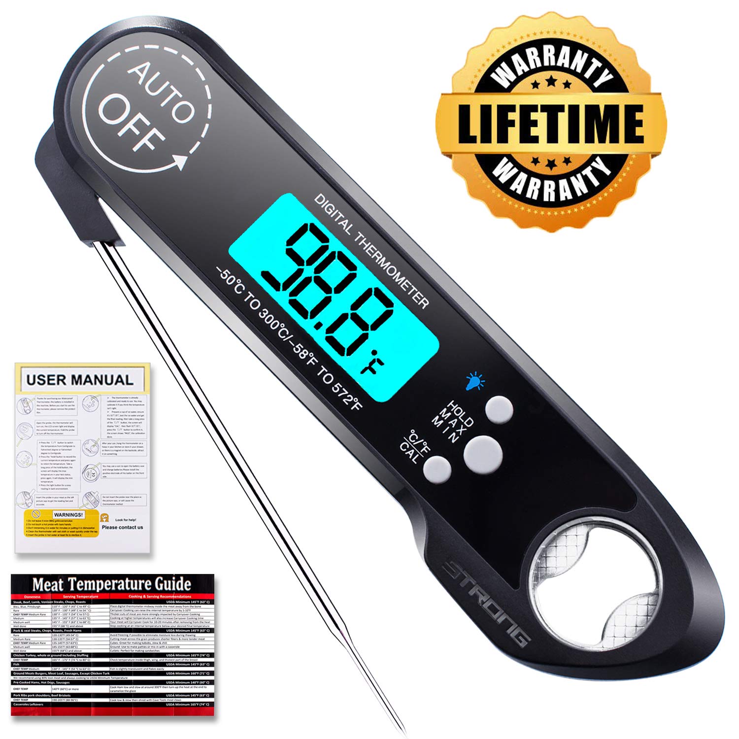 Auto-off Digital Meat Thermometer, Instant Read Food Cooking Thermometer with 4.6