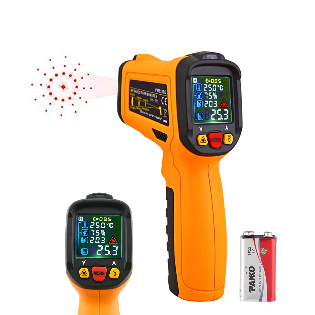 Laser Infrared Thermometer,Non Contact Temperature Gun Instant-Read -58 ℉to 1472℉with LED Display K-Type Thermocouple for Kitchen Cooking BBQ Automotive and Industrial PM6530D Thermometer