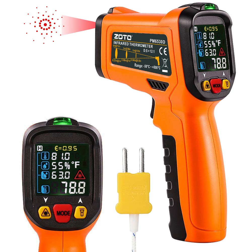 Digital Laser Infrared Thermometer, Non Contact Temperature Gun Instant-read -58 ℉to 1472℉with LED Display K-Type Thermocouple