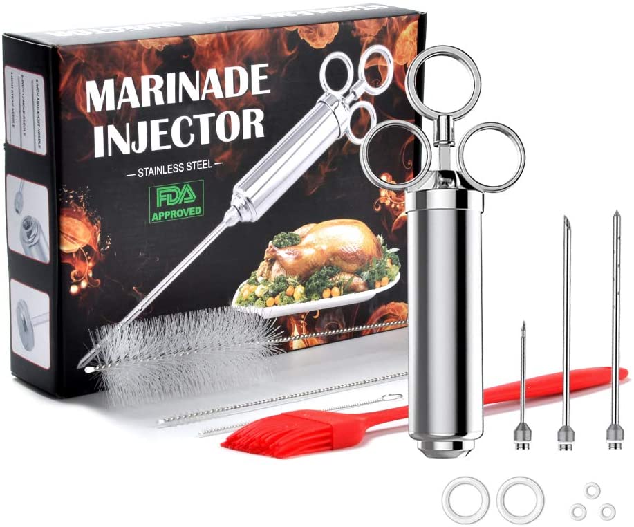 Meat Injector Marinades for Meats - 2 Oz Large Capacity Stainless Steel Barrel with 3 Marinade Injector Needles for BBQ Grill Smoker