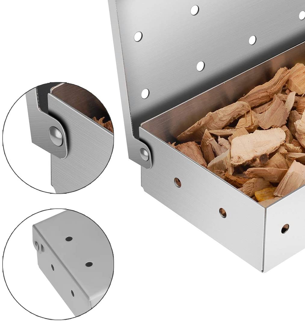 Smoker Box for BBQ Grilling Wood Chips, Thick Stainless Steel Smoking Box Non-Warp for Barbecue