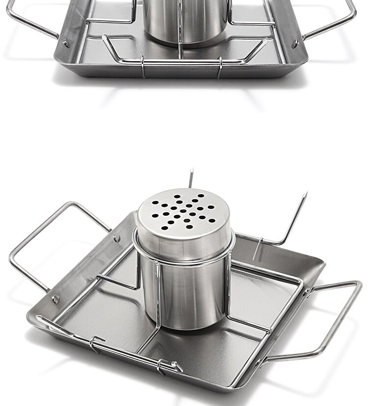 Beer Can Chicken Roaster Stand - Stainless Steel Holder - Barbecue Rack for The Grill, Oven or Smoker - Dishwasher Safe - Includes 4 Vegetable Spikes