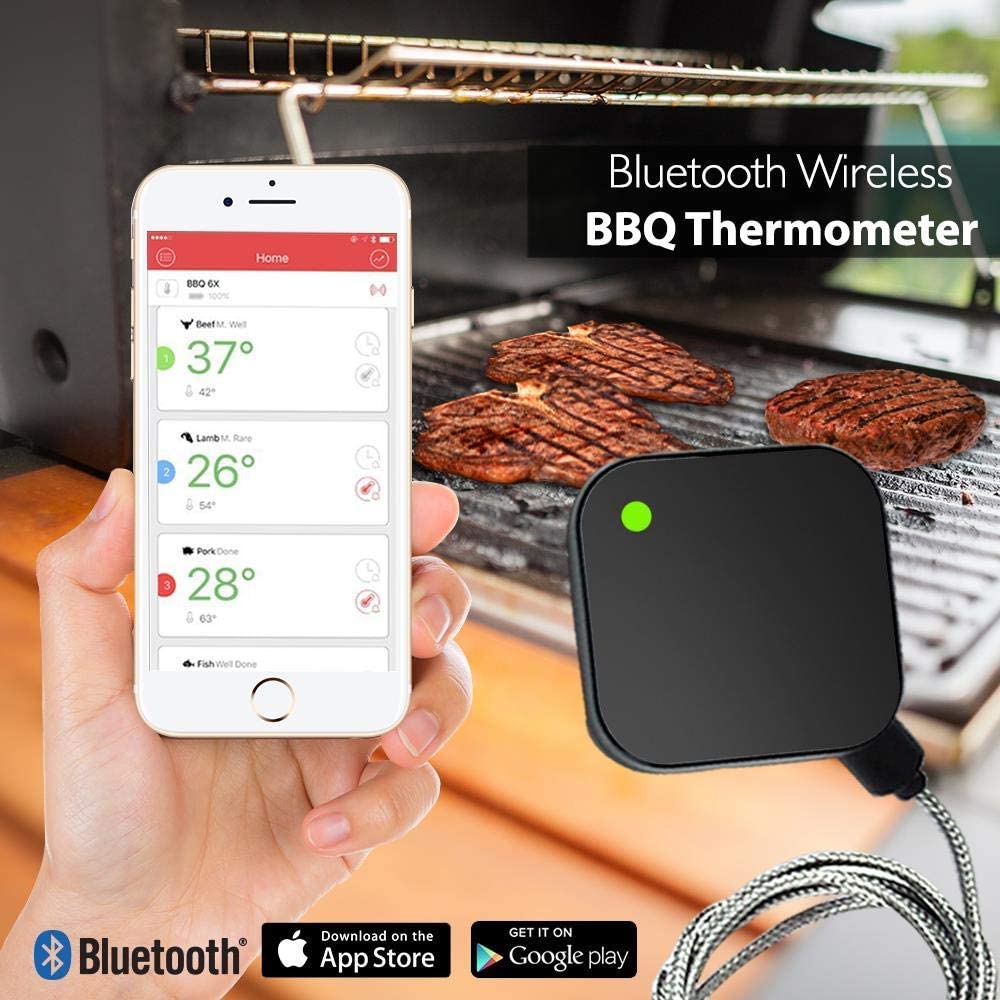 Smart Bluetooth BBQ Grill Thermometer - Upgraded Stainless Probe Safe to Leave in Oven