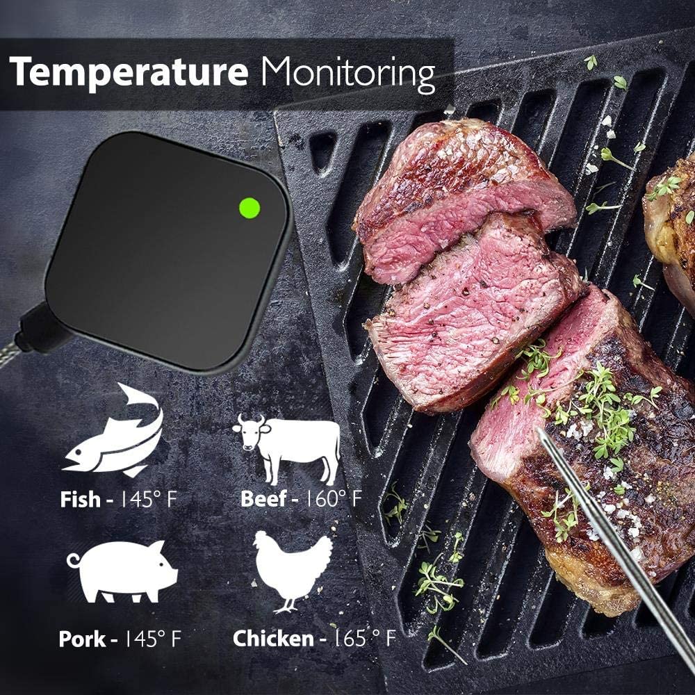 Smart Bluetooth BBQ Grill Thermometer - Upgraded Stainless Probe Safe to Leave in Oven