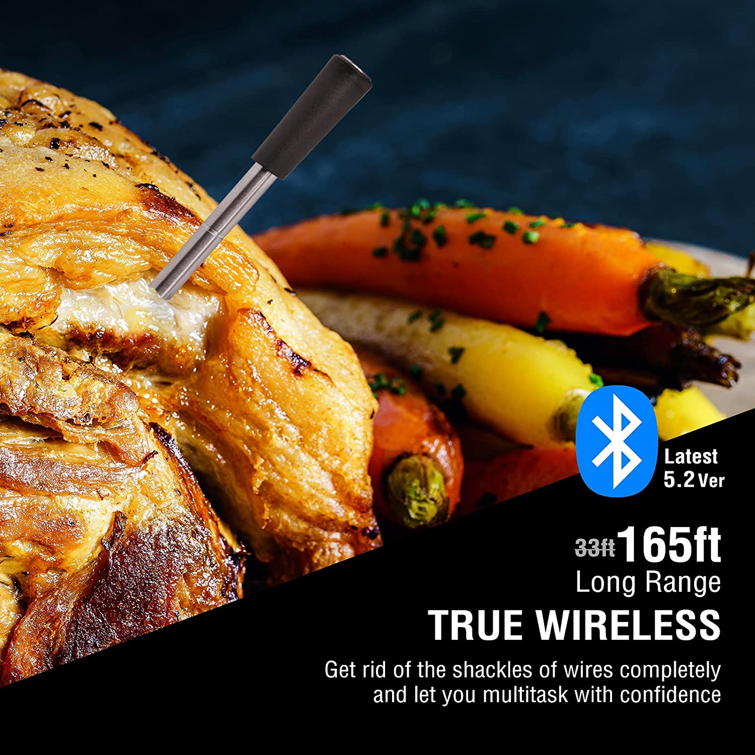 Easy BBQ Smart Wireless Meat Thermometer - Bluetooth Up to 50m Wireless range with its Bluetooth 5.2 