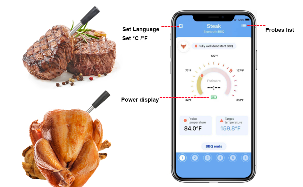 Easy BBQ Smart Wireless Meat Thermometer - Bluetooth Up to 50m Wireless range with its Bluetooth 5.2 