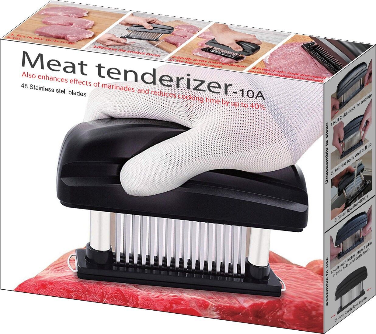 Meat Tenderizer Tool 48 Blades Stainless Steel | Easy To Use & Clean 