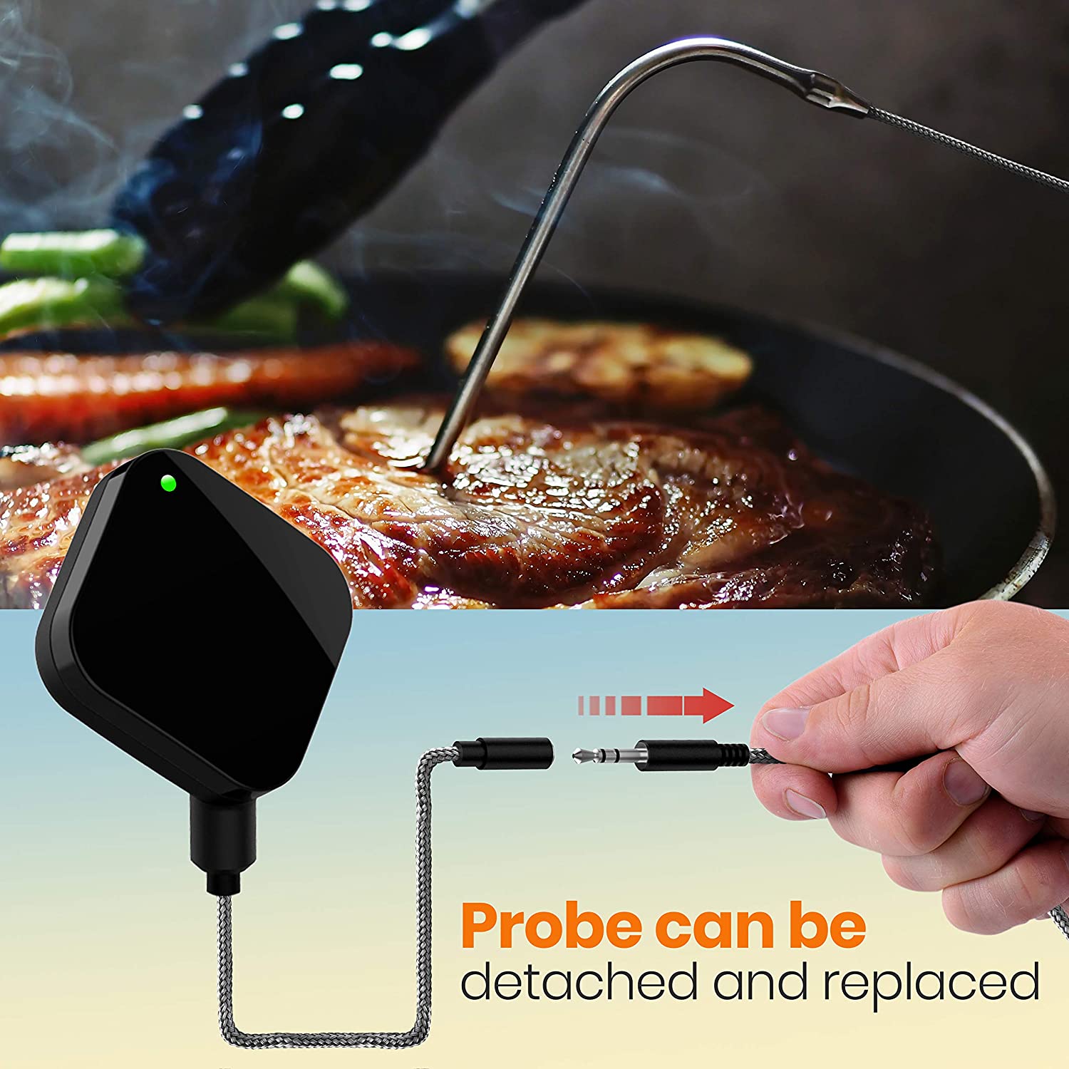 Smart Bluetooth BBQ Thermometer - Upgraded Stainless Probe Safe to Leave in Grill Outdoor Barbecue Meat Smoker 