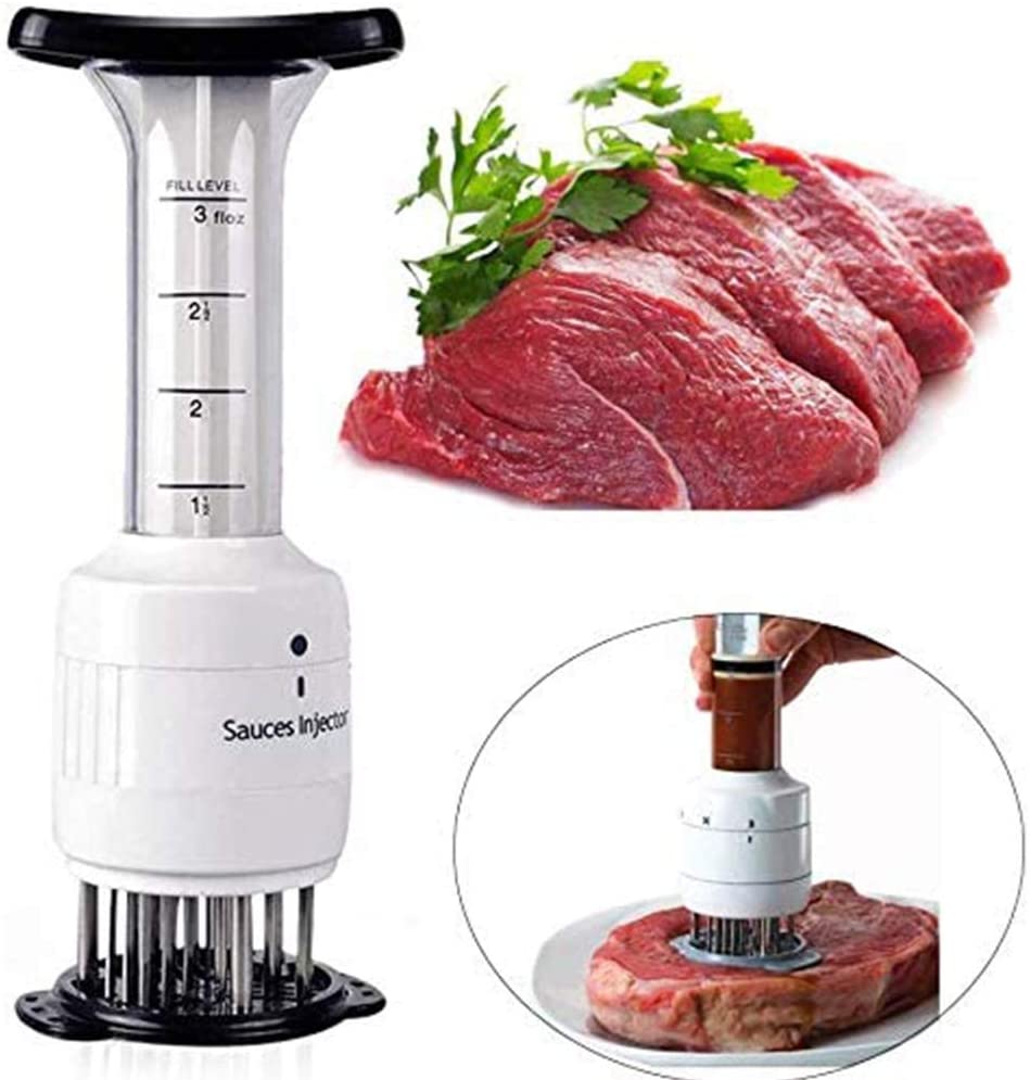 Sauces Injector Meat Marinade Injector Tenderizer 30 Stainless Steel Meat Tenderizer Needle, 3-oz Large Capacity Meat Flavor Injector