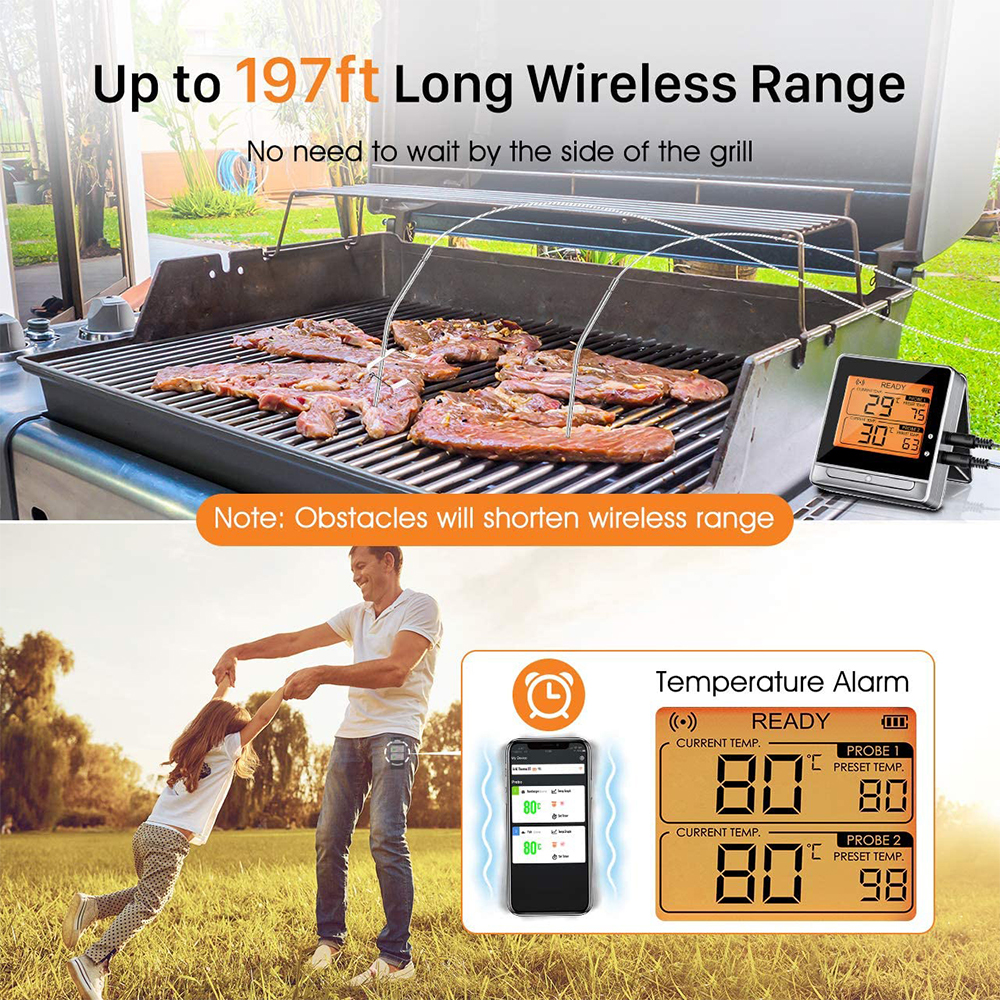 Bluetooth Wireless Meat Thermometer for Grilling, Digital Food Thermometer with 2 Probes