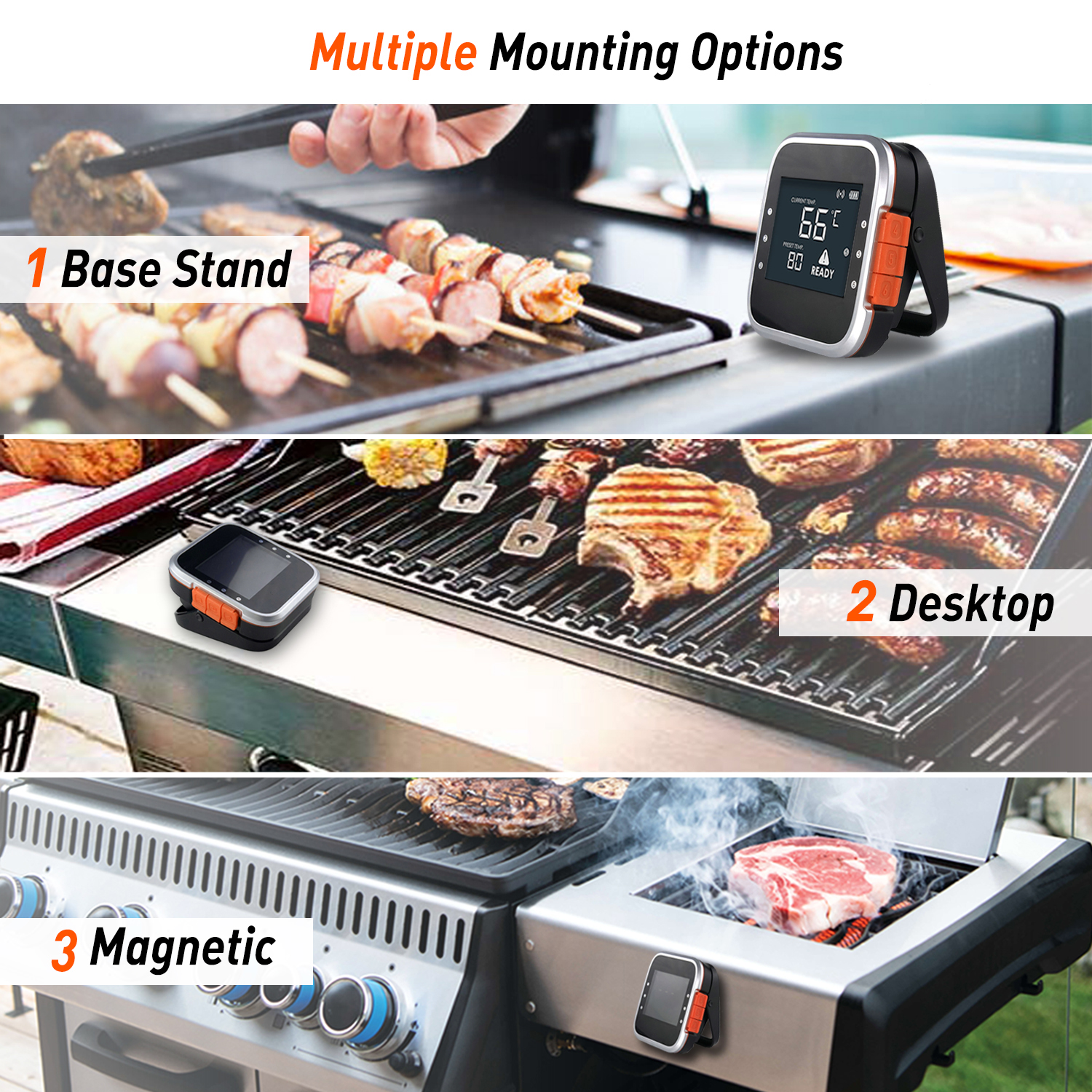 Wireless Bluetooth Meat Thermometer with 6 Probes, Smart APP Digital BBQ Grill Thermometer ,Magnetic Sucker&Timer, Remote Monitor Alarm Notification for Oven, Grilling, Kitchen, Smoker