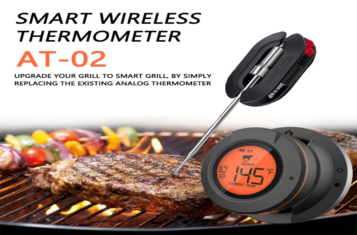 Hyperbbq AT-02 Bluetooth Dome thermometer,smart bluetooth wiress thermometer wtth 4 probes