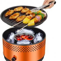 Portable Charcoal Barbecue Grill, Multi-functional Tabletop Smokeless Lotus Grill for Outdoor Caming Patio Backyard Cooking, Black&Orange