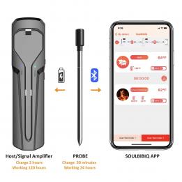 Wireless Meat Thermometer - 262FT Meat Thermometer Bluetooth for Inside and Outside Grilling, Grill Thermometer with 2 in 1 Probe, Digital Cooking Thermometer with Smart App for Smoker,Oven and BBQ 