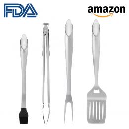 Heavy Duty Grill Tools Set, Stainless Steel Grilling Accessories with Spatula, Tongs, Fork and Basting Brush, 4PCS, Ideal Grilling Gifts for Man