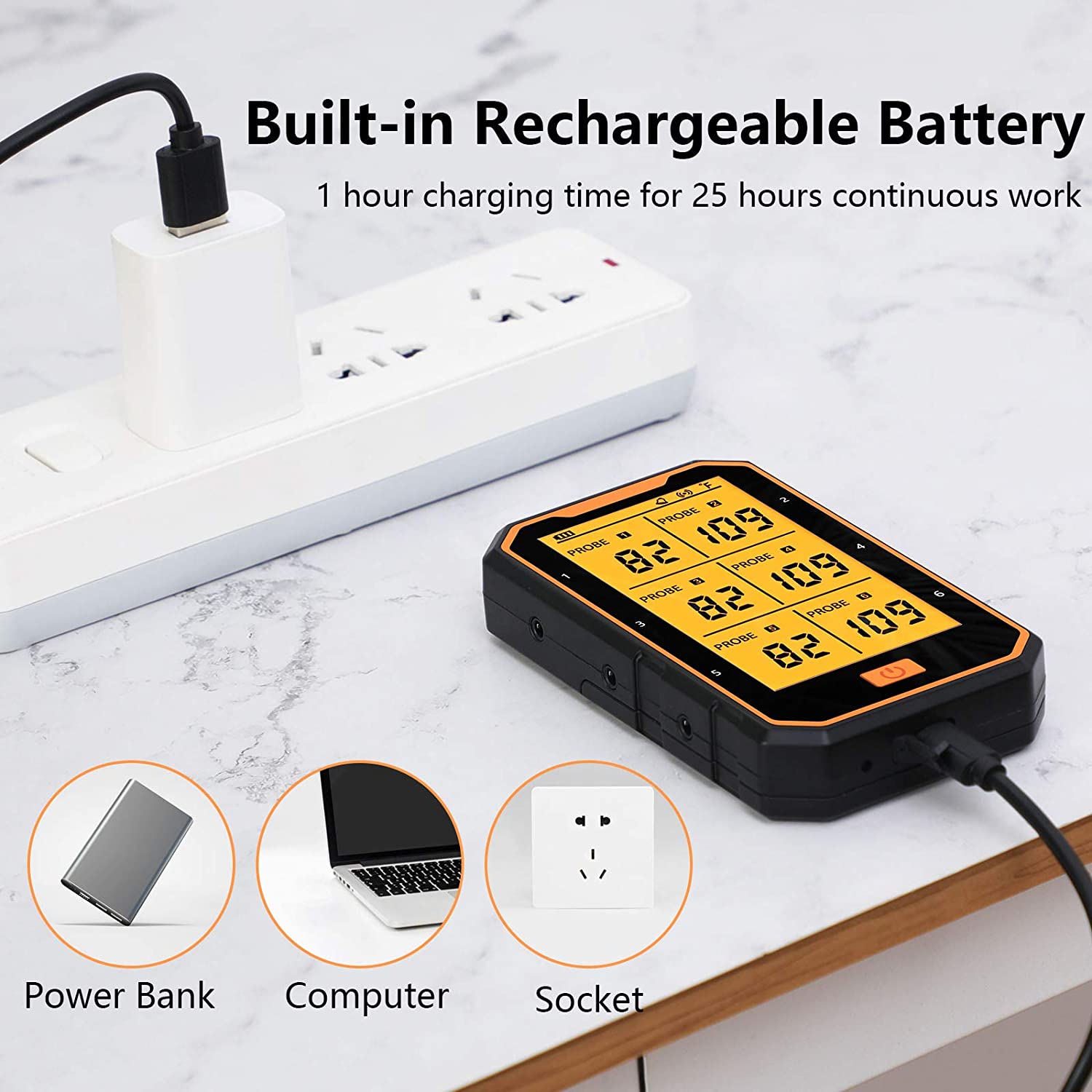 Rechargeable meat thermometer